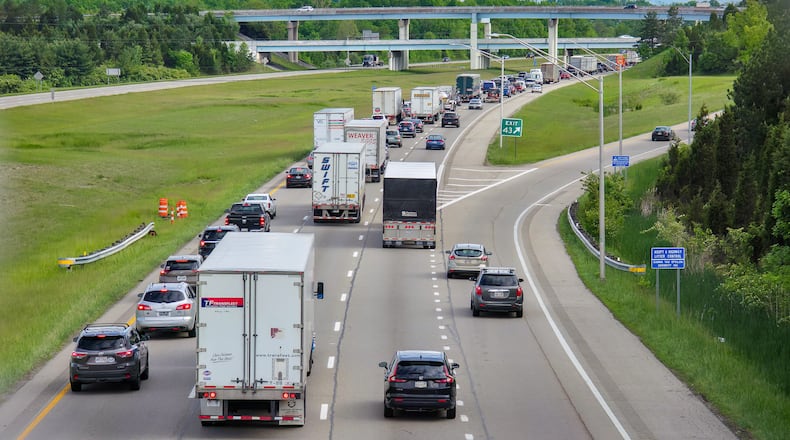 Motorists inch forward on Interstate 75 southbound lanes on Tuesday, May 13, 2025, near the interchange with I-675 after a crash closed all northbound lanes and one southbound lane. Travel for Memorial Day weekend is expected to boom as the summer season begins, approaching numbers seen before the pandemic. BRYANT BILLING/STAFF