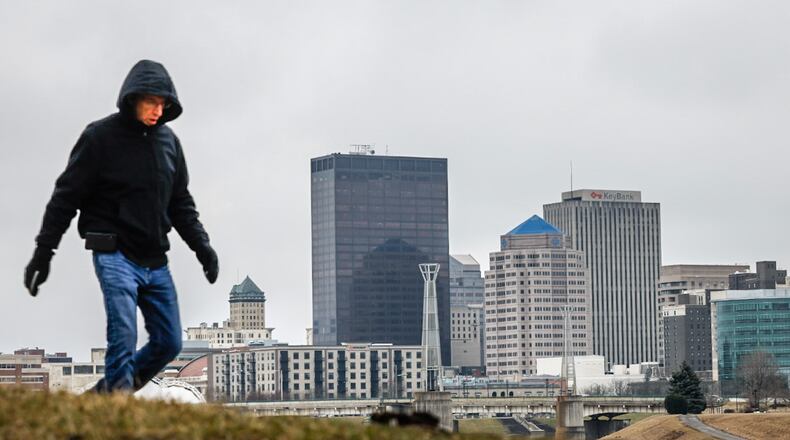 Darryl Maenle, from Enon, takes a brisk walk near Deeds Point Metro Park Monday January 30, 2023. Maenle said he gets out as much as he can during the winter months. JIM NOELKER/STAFF