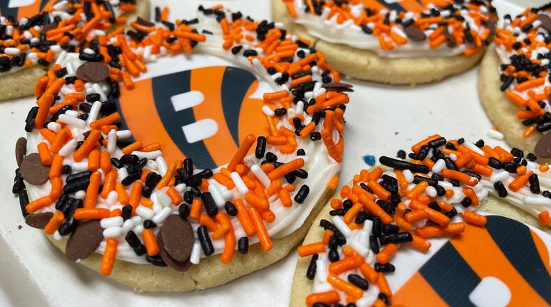 Ashley’s Pastry Shop, located at 21 Park Avenue in Oakwood, has a variety of Bengals-themed treats.