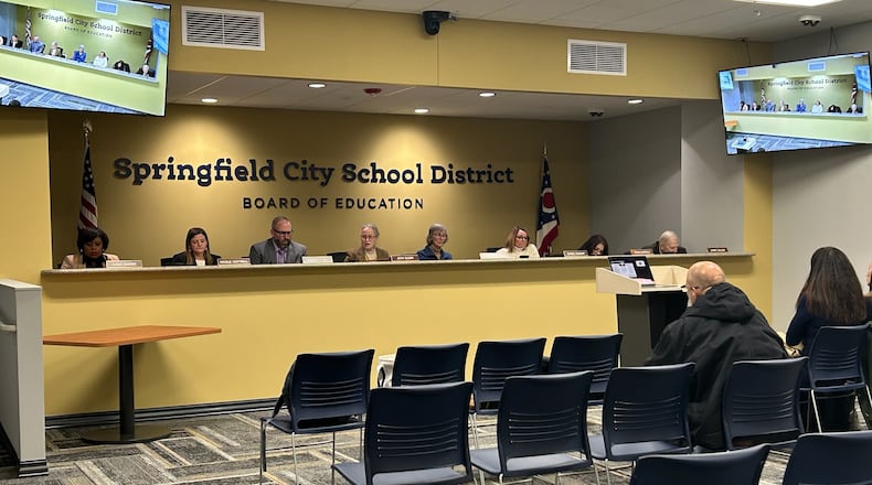 The Springfield City School District Board of Education at the Jan. 22 meeting. Brooke Spurlock/Staff