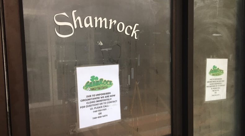 Signs at the Shamrock Family Fun Center informed customer the business will be closed indefinitely. STAFF/MATT SANCTIS