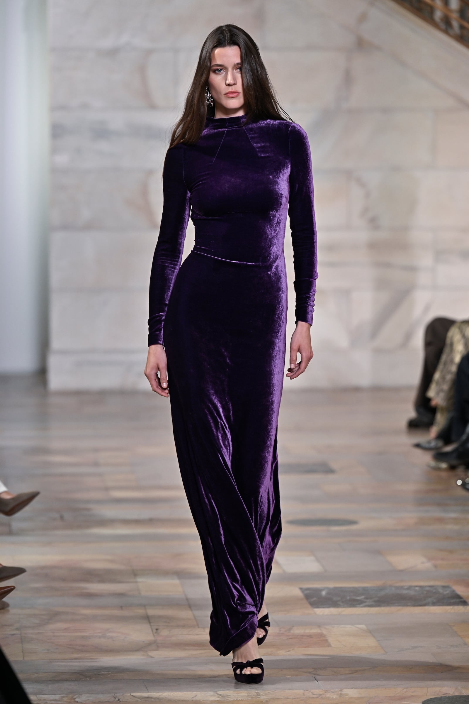 A model walks the runway at the Ralph Lauren Fall 2025 presentation on Thursday, April 17, 2025, in New York. (Photo by Evan Agostini/Invision/AP)