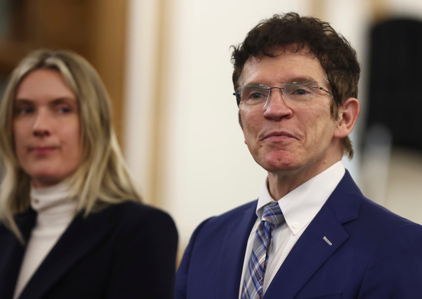 Karen Read's attorneys Elizabeth Little, left, and Robert Alessi introduce themselves during jury selection in the murder trial of Read at Norfolk Superior Court Tuesday, April 15, 2025, in Dedham, Mass. (Nancy Lane/The Boston Herald via AP, Pool)