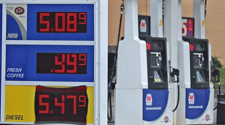 A gas station in Urbana with gas for $5.08 per gallon Tuesday, June 7, 2022. BILL LACKEY/STAFF