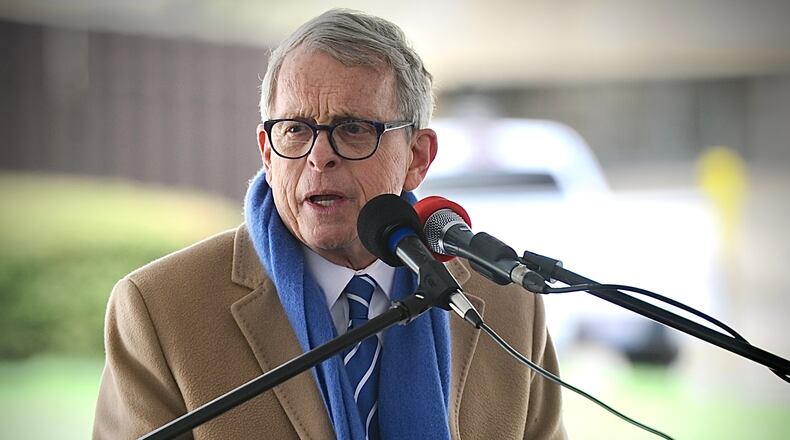 Ohio Gov. Mike DeWine was a featured speaker in Xenia Wednesday, April 3, 2024, for the ceremony "50 Years Later: Remembering the Xenia Tornado." DeWine was a 27-year-old assistant Greene County prosecutor who took shelter in the basement of the prosecutor's office building as the tornado tore off the roof. MARSHALL GORBY\STAFF