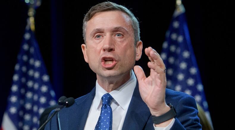 FILE - Democratic National Committee chairman Ken Martin speaks after winning the vote at the Democratic National Committee winter meeting in National Harbor, Md., Feb. 1, 2025. (AP Photo/Rod Lamkey, Jr., File)