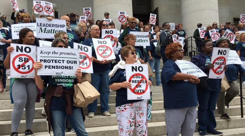 Members of the School Employees Retirement System of Ohio are suing to block the pension fund from freezing cost of living allowances.