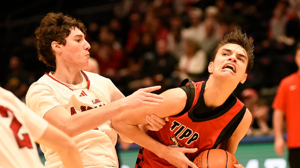Trotwood-Madison beat Goshen, Badin beat Tecumseh, Tippecanoe beat LaSalle and Hughes beat Bellbrook in Division III district final games on Sunday, March 7, 2026 at UD Arena. PHOTOS BY MICHAEL COOPER, GEOFF NEVILLE AND BELLBROOK LOCAL SCHOOLS