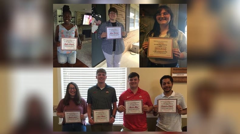 The Ohio State University Clark County Parents Association awarded 6 Clark County students with scholarships this year - Haylee Acquah (top left), Sophia Laird, Evan Blazer, Braden King, Cameron Claar (bottom, left to right) and Kama Ramsey (top middle) - and two last year - Presley Orndorff (tp right) and Cayleigh Butler (not pictured).