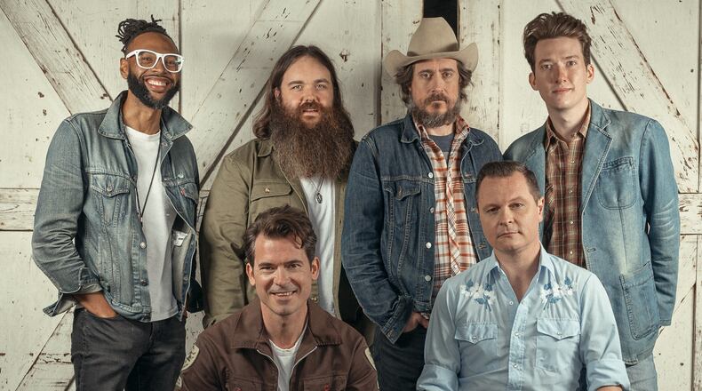 Frontman Ketch Secor (left front) and his bandmates in contemporary string band Old Crow Medicine Show, performing at Rose Music Center in Huber Heights on Saturday, Aug. 14, produced the online music program, “Hartland Hootenanny,” during the coronavirus shutdowns.