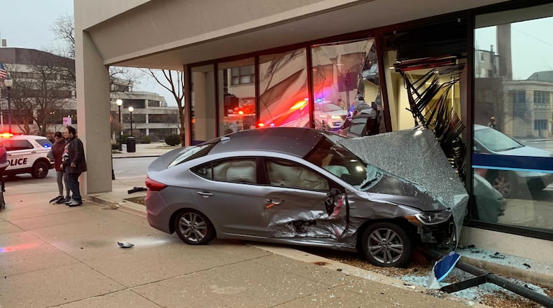 There were no injuries after a two-car crash on Monday, Jan. 25, 2021, sent one car into Park National Bank, 40 S. Limestone St., in Springfield.