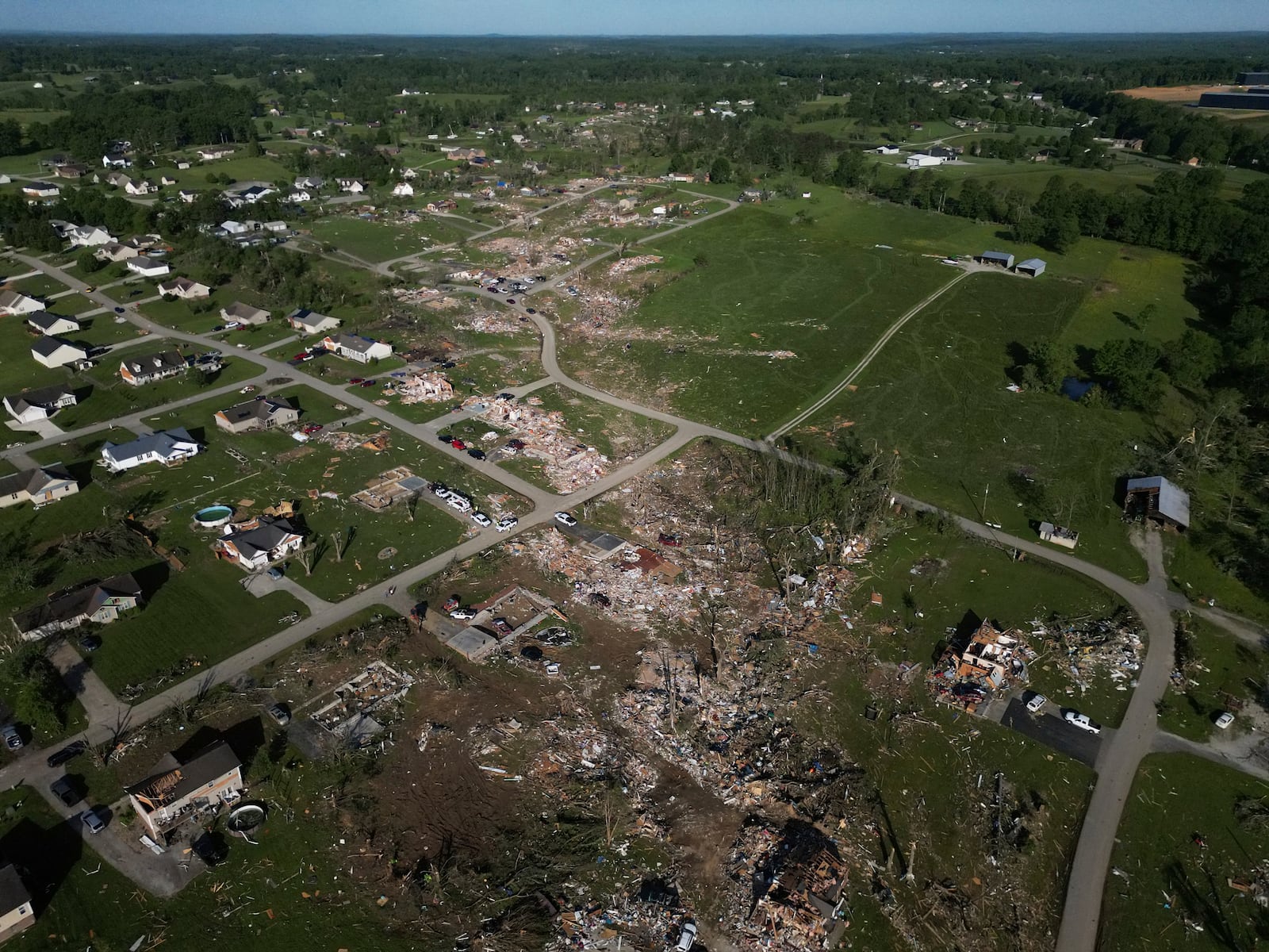 FILE - A path of destroyed homes is seen, May 18, 2025, in London, Ky., after a severe storm passed through the area. (AP Photo/Carolyn Kaster, File)