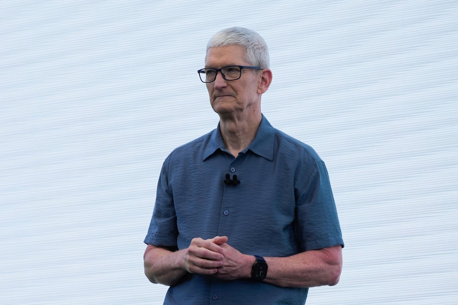 Apple CEO Tim Cook gives a presentation during an event on the Apple campus in Cupertino, Calif., Monday, June 9, 2025. (AP Photo/Jeff Chiu)
