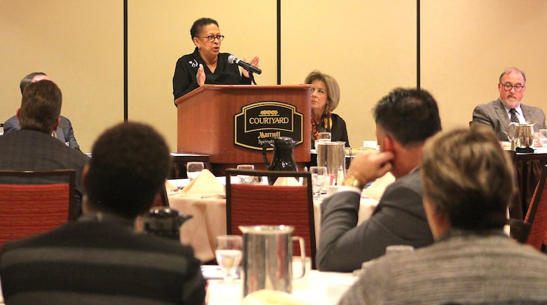 Janet Jackson former CEO United Way of Central Ohio was the keynote speaker at a CEO Summit for Clark Champaign and Madison Counties. JEFF GUERINI/STAFF
