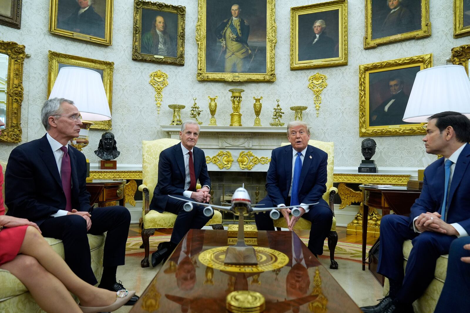 President Donald Trump and Norwegian Prime Minister Jonas Gahr Støre during a bilateral meeting in the Oval Office of the White House, Thursday, April 24, 2025, in Washington. (AP Photo/Mark Schiefelbein)