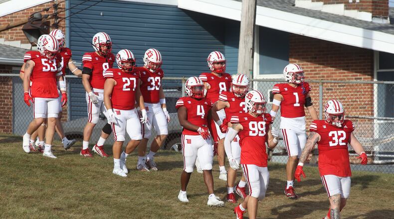 Wittenberg takes the field before a game against Kenyon on Saturday, Sept. 16, 2023, at Edwards-Maurer Field in Springfield. David Jablonski/Staff