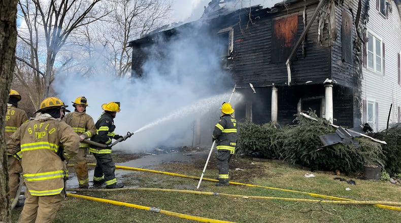 Fire destroyed a two-story house in the 4400 block of Redmond Road in Springfield Twp. on Tuesday, Nov. 28, 2023. BILL LACKEY/STAFF
