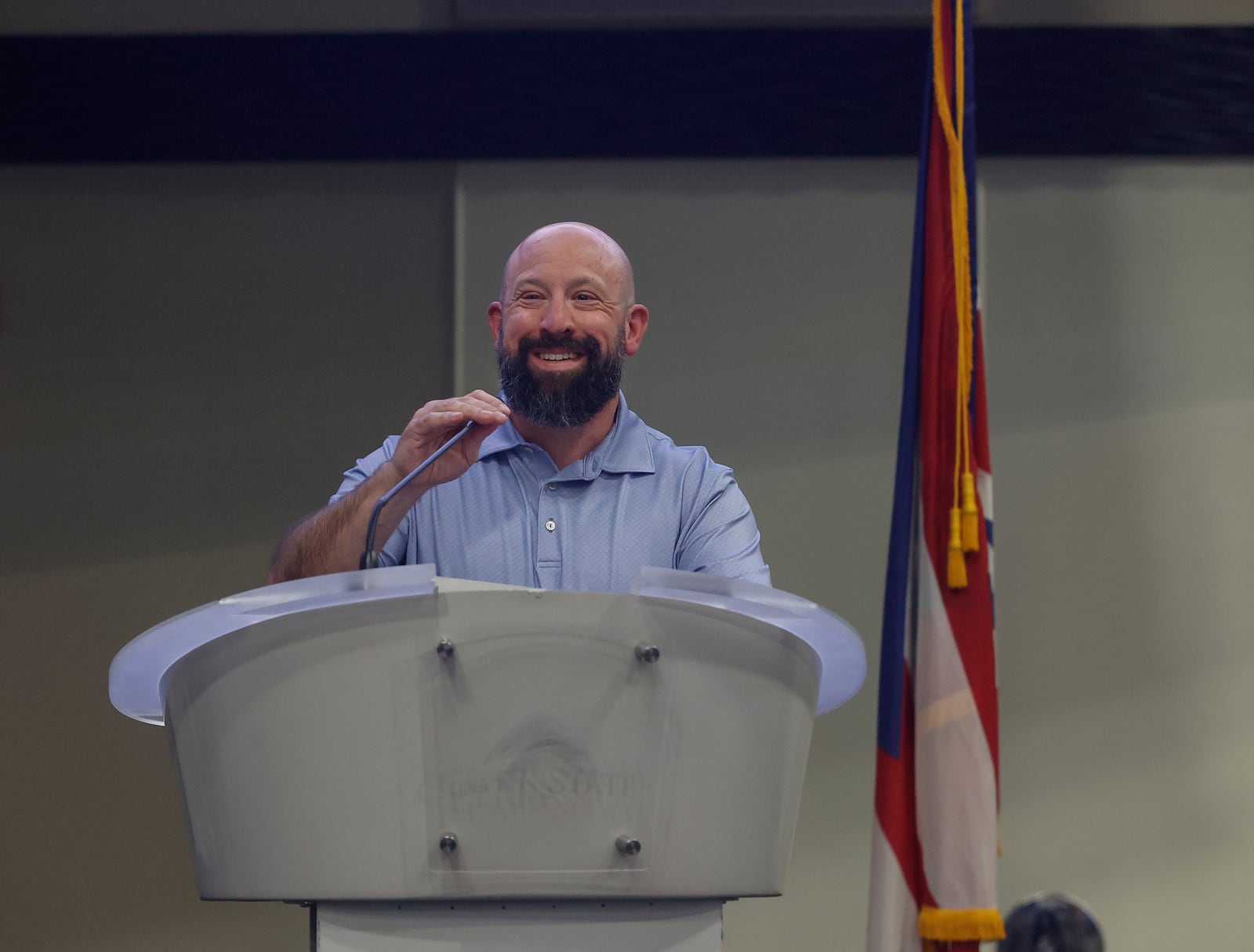 Jason Via, deputy director of public safety & operations of the City of Springfield,  speaks about Springfield City Transit at the Springfield Rotary Club's meeting on Monday, June 23, 2025, at the Hollenbeck Center. JOSEPH COOKE/STAFF