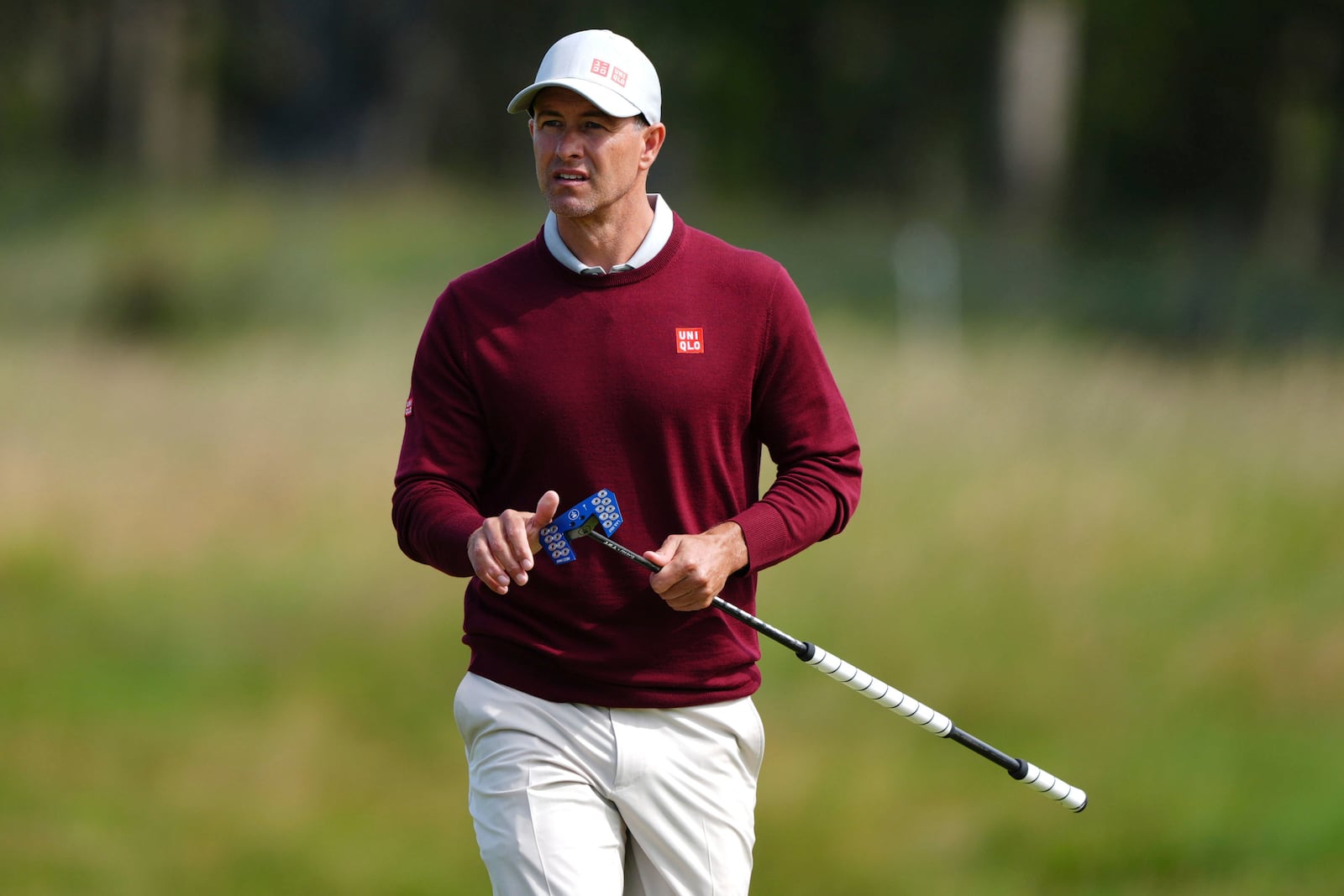 Australia's Adam Scott during day one of the Scottish Open 2025 at The Renaissance Club, in North Berwick, Scotland, Thursday, July 10, 2025. (Andrew Milligan/PA via AP)
