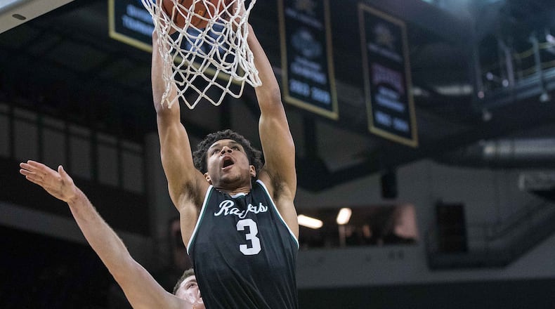 Wright State junior guard Mark Hughes dunks during Thursday night’s 84-81 win at Northern Kentucky. JOSEPH CRAVEN/CONTRIBUTED PHOTO