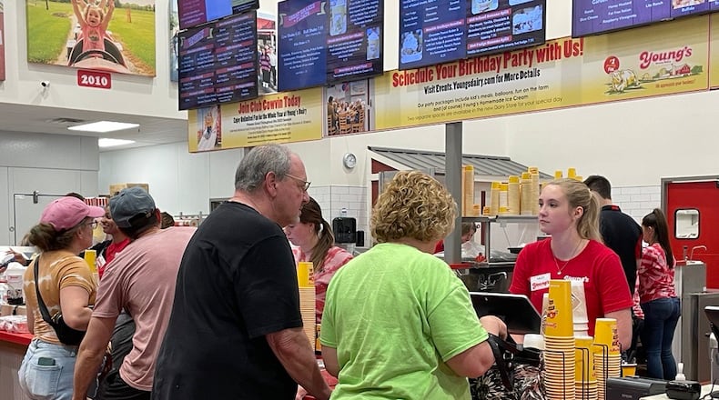 Young's Jersey Dairy flooded with customers on Sunday.