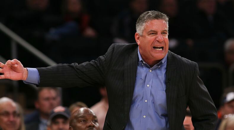Auburn coach Bruce Pearl reacts to a call during a game against the Boston College at Madison Square Garden on December 12, 2016 in New York City. (Photo by Michael Reaves/Getty Images)