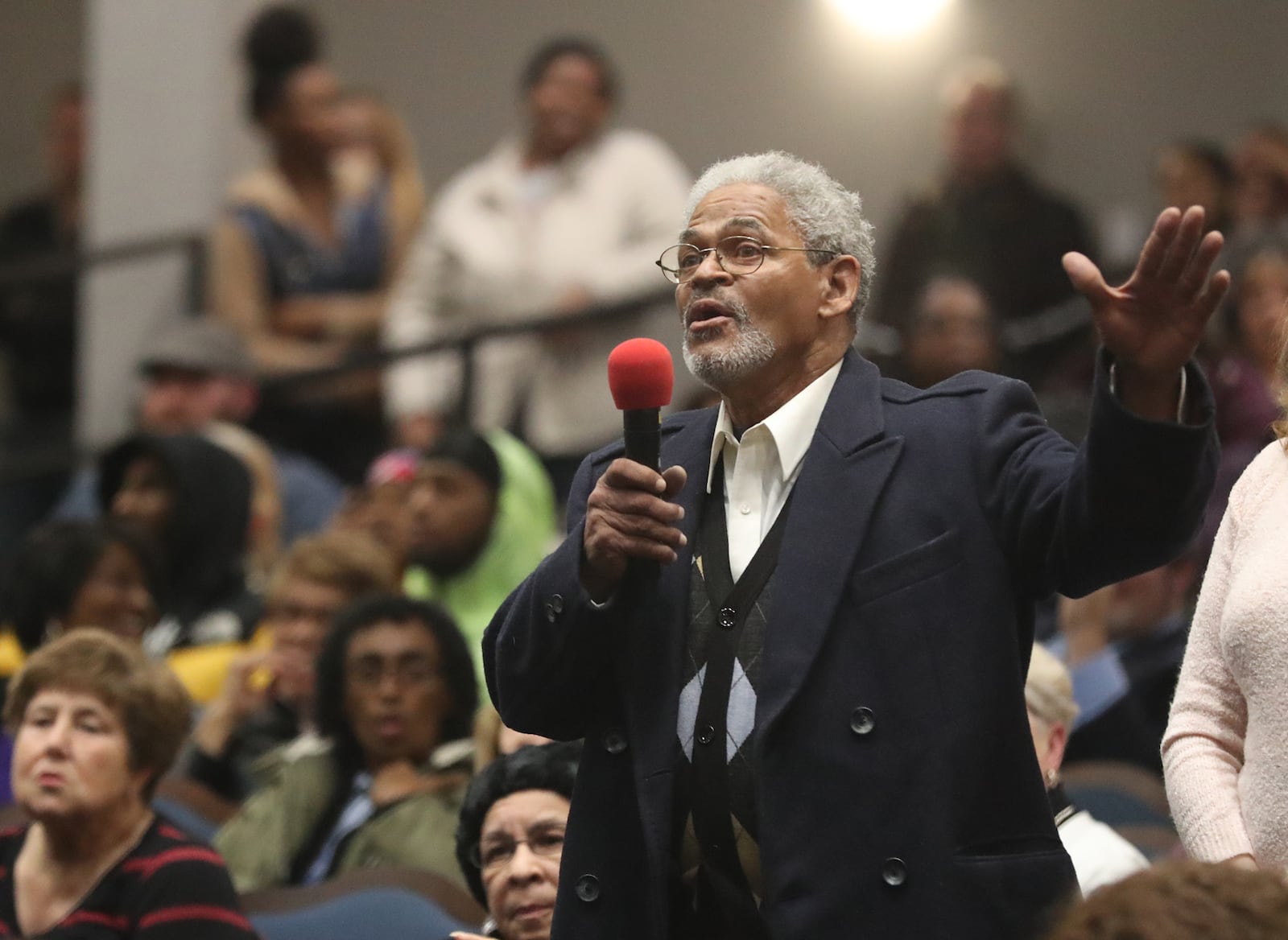 The city of Springfield held a community meeting Tuesday evening in the John Legend Theater to discuss the closing of the South Limestone Street Kroger and the lack of food options on the south side of Springfield. City leaders heard from members of the community, who asked questions and voiced their frustrations with the food desert in their community. BILL LACKEY/STAFF
