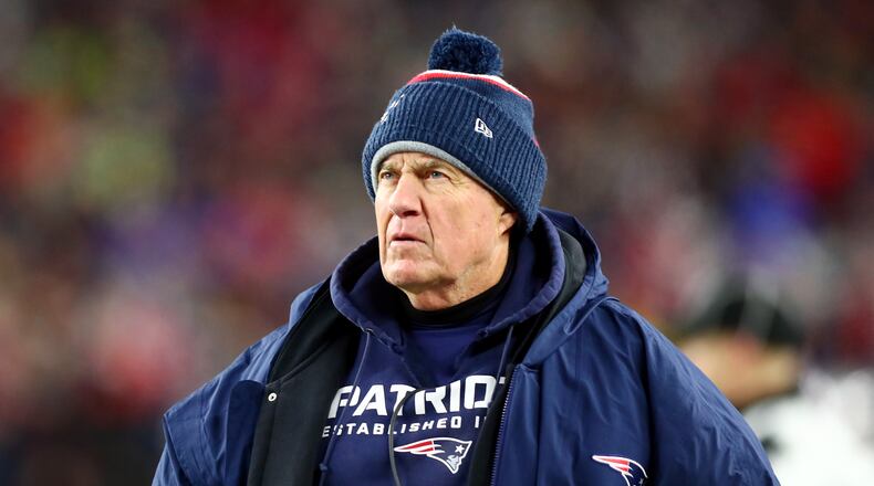 FOXBOROUGH, MASSACHUSETTS - DECEMBER 08: Head coach Bill Belichick of the New England Patriots looks on during the second half against the Kansas City Chiefs in the game at Gillette Stadium on December 08, 2019 in Foxborough, Massachusetts. (Photo by Adam Glanzman/Getty Images)