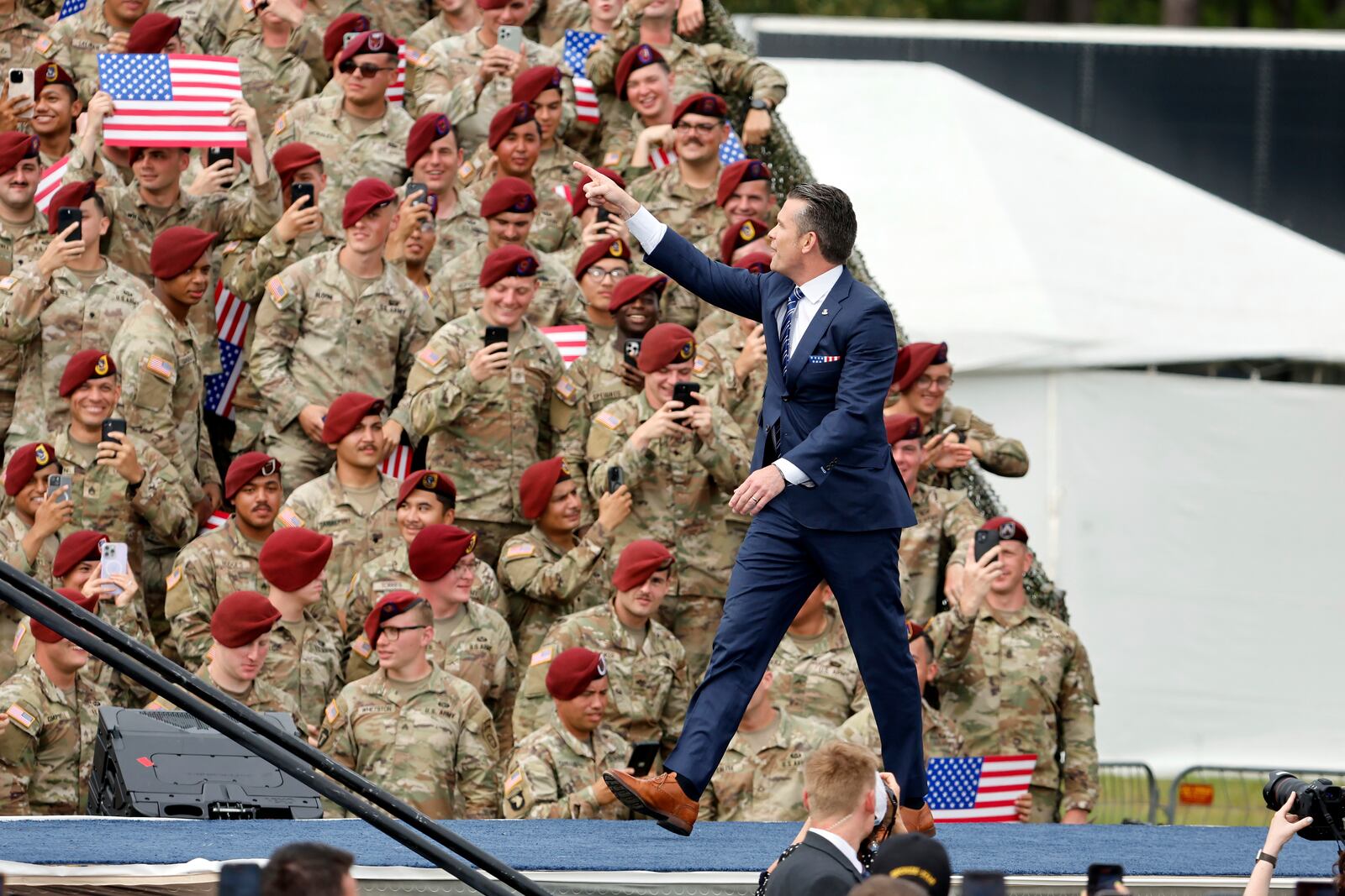 U.S Secretary of Defense Pete Hegseth speaks at Fort Bragg, N.C., Tuesday, June 10, 2025. (AP Photo/Karl DeBlaker)