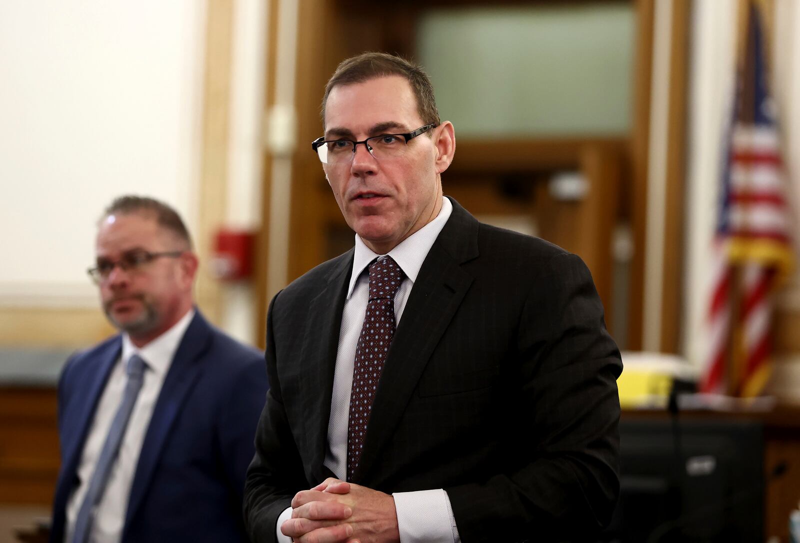 Special Assistant District Attorney Hank Brennan introduces himself during jury selection in the murder trial of Karen Read at Norfolk Superior Court Tuesday, April 15, 2025, in Dedham, Mass. (Nancy Lane/The Boston Herald via AP, Pool)
