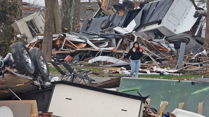 Tornado damage in Lakeview Friday, March 15, 2024. BILL LACKEY/STAFF