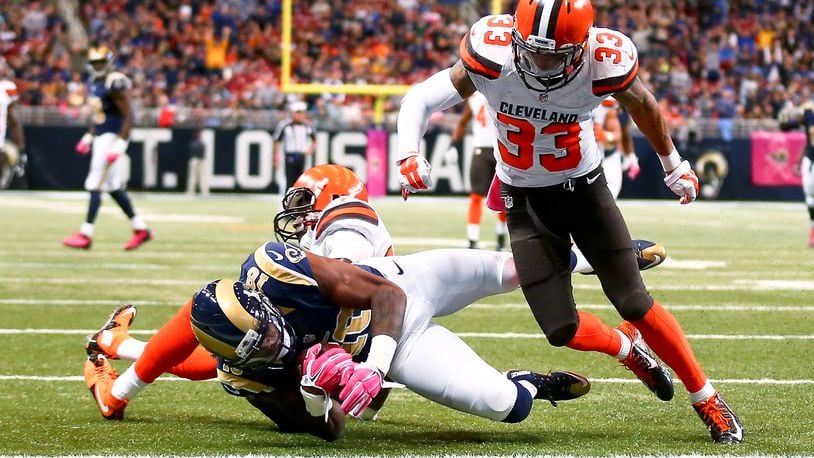 Browns wide receiver Kenny Britt, seen here playing for the Rams against against Cleveland in a 2015 game in the Edward Jones Dome in St. Louis, would love to stack 1,000-yard receiving seasons on top of one another.