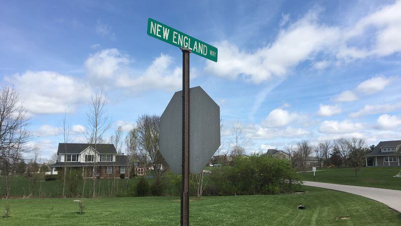 New England Way is across Greentree Road from the proposed Warren County Sports Park at Union Village. Residents are trying to convince the county to move it. STAFF PHOTO/LAWRENCE BUDD
