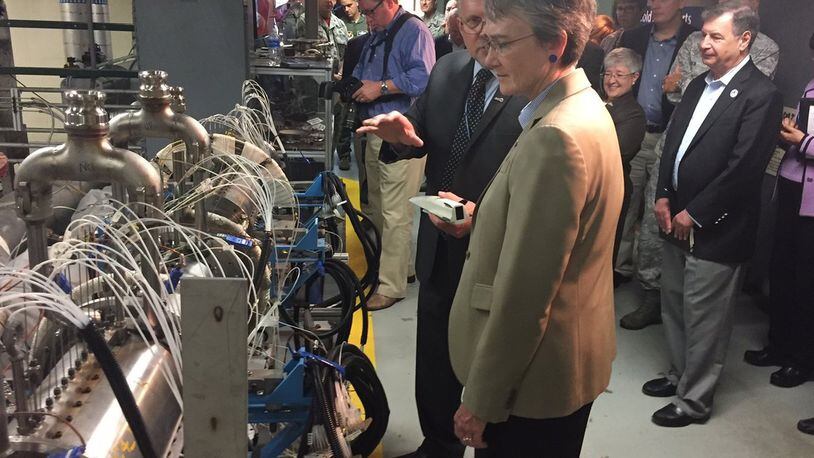 During her visit to Wright-Patterson, Air Force Secretary Heather Wilson toured the Air Force Research Laboratory. ” Taking a closer look at the responsive, relevant and revolutionary work @Team_AFRL has been doing for 100 years,” she wrote on her Twitter page. CONTRIBUTED