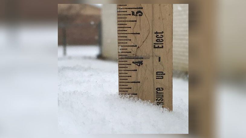 Snowfall measured about 3.5 inches in Springfield Twp. around 3:30 p.m. Saturday, Jan. 12, 2019. CONTRIBUTED