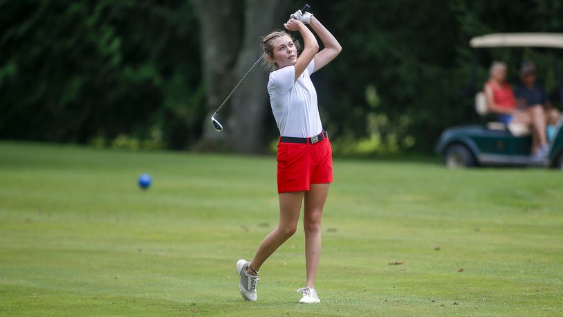 Southeastern High School senior Hope Manning tees off during a recent event on Aug. 4 at Locust Hills Golf Course in Springfield. CONTRIBUTED PHOTO BY MICHAEL COOPER