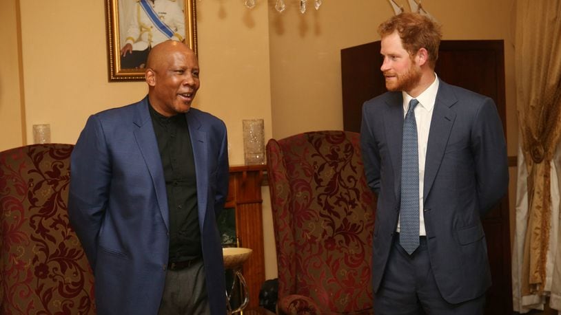 Prince Harry makes a courtesy call on King Letsie III at the King’s palace as he begins his visit to the region where he will name two buildings at the heart of his charity’s new landmark centre on November 26, 2015 in Maeru, Lesotho, Sentebale. Lesotho’s Prince Seeiso co-founded Sentebale with Harry in 2006, and the new facility is named after his mother Queen Mamohato but also recognises the Princess of Wales. (Photo by Chris Radburn-Pool/Getty Images)