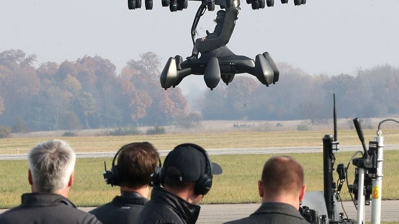 The Lift Aircraft company demonstrates their advanced air mobility system, or flying car, during an Advanced Air Mobility Showcase at Springfield-Beckley Municipal Airport, which has become a recent hub for the testing and development of that technology. BILL LACKEY/STAFF