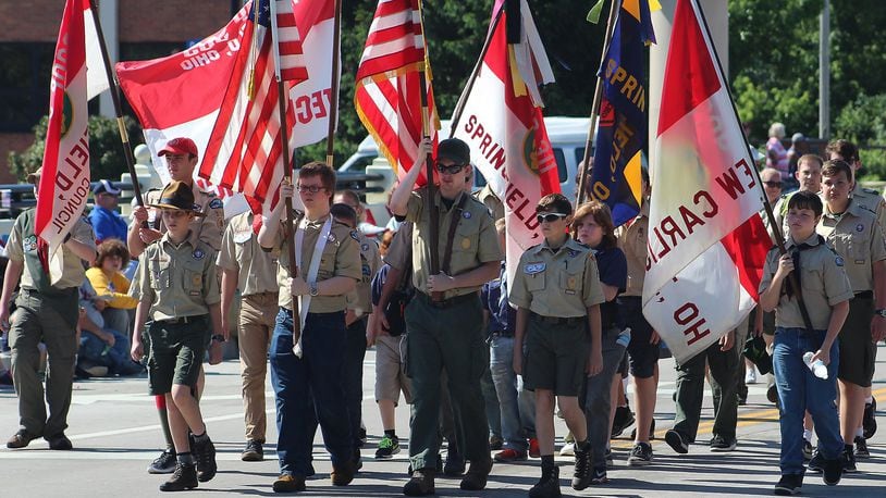 Local Boy Scouts march in the Springfield Memorial Day parade in 2017. JEFF GUERINI/STAFF