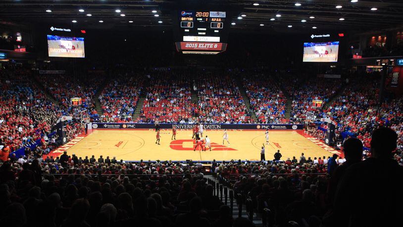 The opening tipoff of Dayton against Austin Peay on Friday, Nov. 11, 2016, at UD Arena.