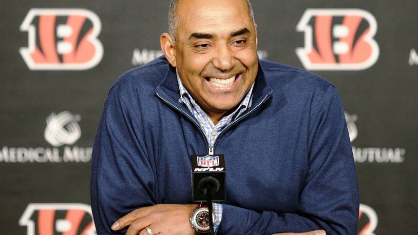 Cincinnati Bengals head coach Marvin Lewis answers questions at a news conference, Monday, Jan. 6, 2014, at the NFL football team's facility in Cincinnati. Cincinnati lost in the wild-card game for the third straight season Sunday. (AP Photo/Al Behrman)