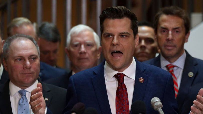 Florida Rep. Matt Gaetz, R-Florida, led a group of GOP lawmakers into a closed-door hearing by the House Intelligence Committee on Wednesday. (Alex Wong/Getty Images)