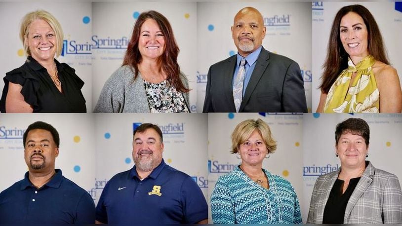 The Springfield City School District has hired several new administrators for the upcoming 2022-23 school year. From left to right: Jennifer Colvin, (top left); Penny Dixon; Ron Gordon; Rachel Hill (top right); Kyle Johnson (bottom left); Matt Kohl; Jennifer Ulery-Smith; and Tamara Wallace (bottom right).