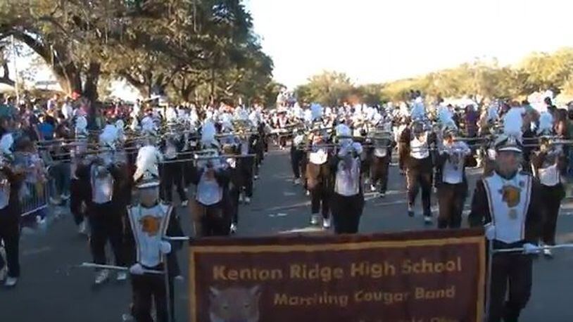 Kenton Ridge High School students perform in the Krewe of Endymion parade in New Orleans in February.