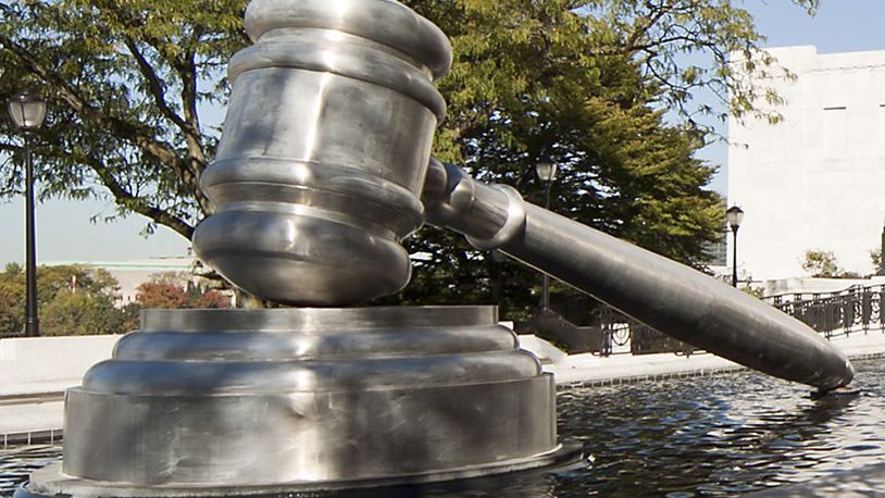 The gavel sculpture outside the Ohio Supreme Court