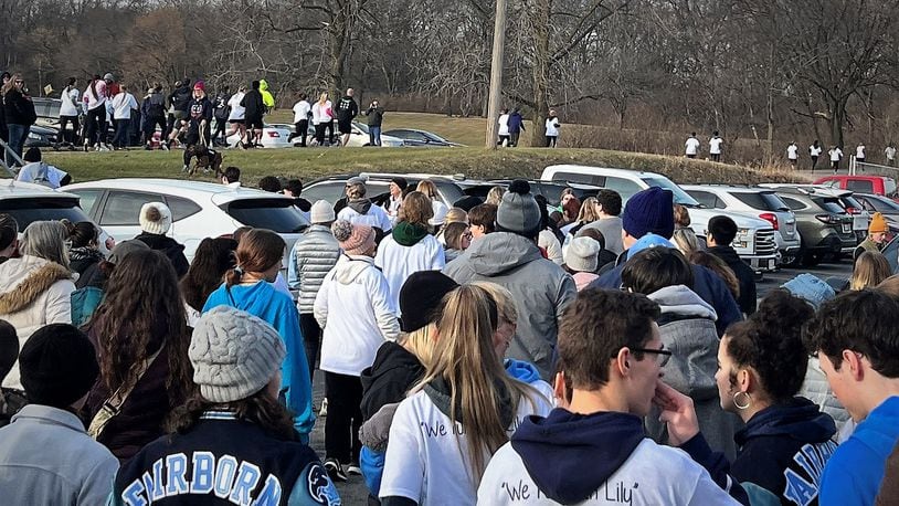 Fairborn students gather on Wednesday, Dec. 21 to honor their friend and classmate Lily Clingner, who died as a result of a car crash last week. CONTRIBUTED