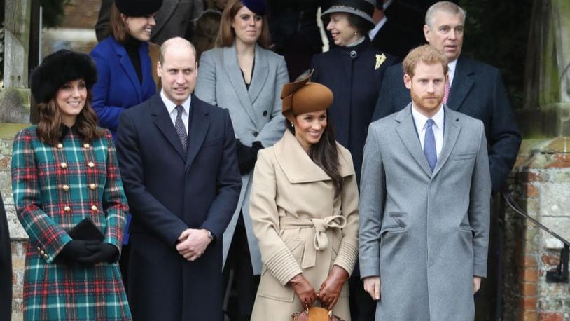 Princess Beatrice, Princess Eugenie, Princess Anne, Princess Royal, Prince Andrew, Duke of York, Prince William, Duke of Cambridge, Catherine, Duchess of Cambridge, Meghan Markle and Prince Harry attend Christmas Day Church service at Church of St Mary Magdalene on December 25, 2017 in King's Lynn, England.  (Photo by Chris Jackson/Getty Images)