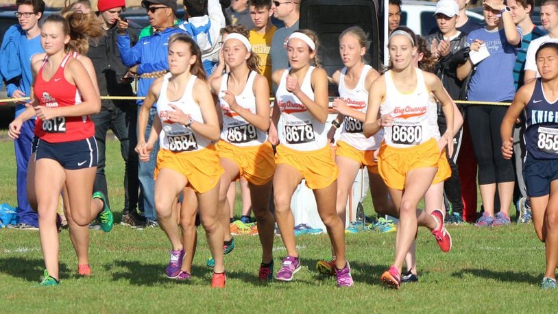 The West Liberty-Salem girls, shown starting the D-III district race at Cedarville, compete at the state championship meet for the second consecutive season on Saturday. GREG BILLING / CONTRIBUTED