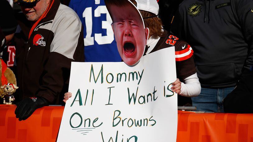 CLEVELAND, OH - NOVEMBER 27: A Cleveland Browns fan looks on during the second quarter against the New York Giants at FirstEnergy Stadium on November 27, 2016 in Cleveland, Ohio. (Photo by Gregory Shamus/Getty Images)